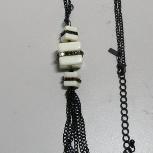 Vintage Retro Disco Lani Black Chain Chandelier Necklace Signed pendulum.